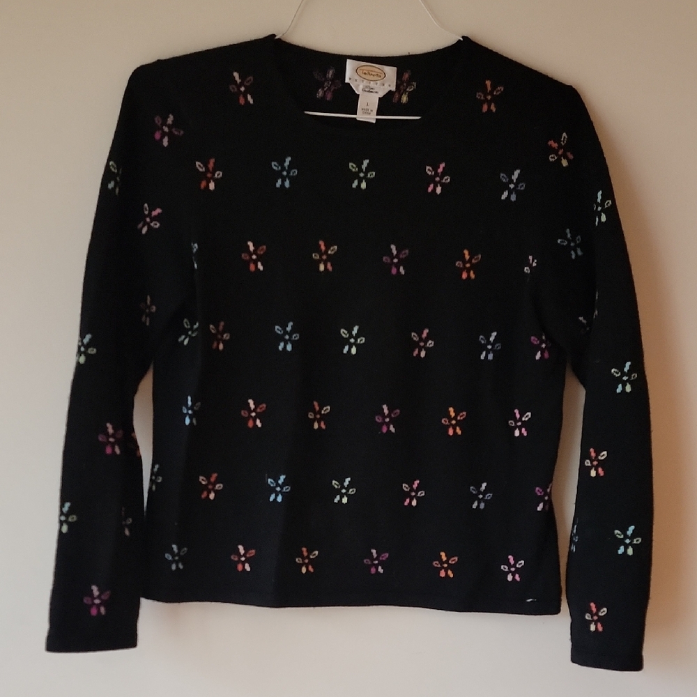 Talbots Black Top with Multicolor Floral Design